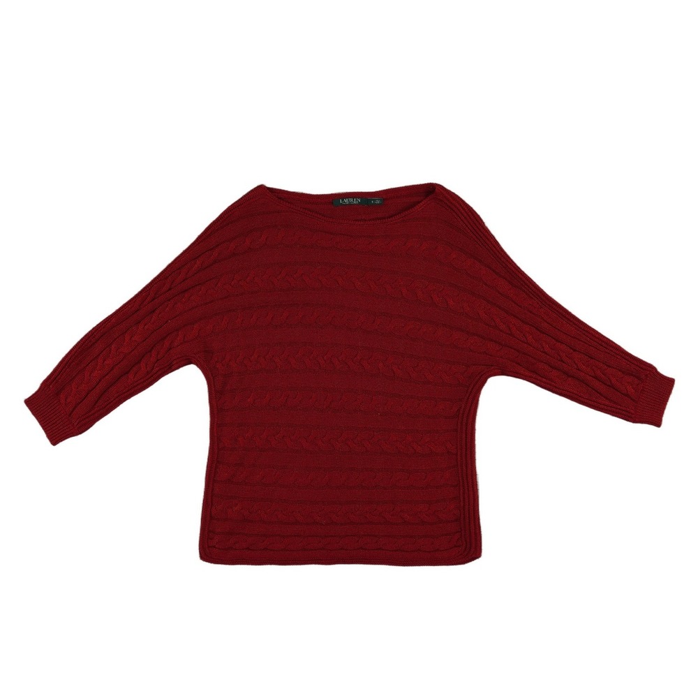 Lauren Ralph Lauren Cable Knit Sweater Women's Size Small Red Batwing Boat Neck - Picture 2 of 7